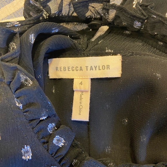 Rebecca Taylor Womens Top Blouse Black With Silver Dots Size 4 Off The Shoulder - Picture 5 of 5